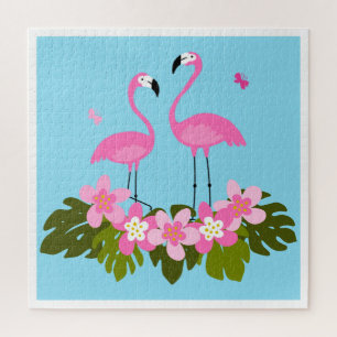 Puzzle Flamants tropicaux et illustration florale