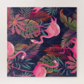 Puzzle Flamingo tropical : motif vintage de palmier. (Horizontal)