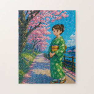 Puzzle Flâner sous les fleurs de cerisiers - Kimono japon