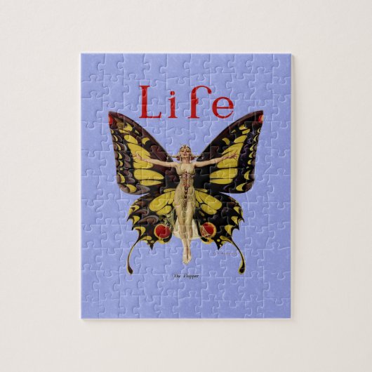 Puzzle Flapper Butterfly Flying Woman Illustration (Vertical)