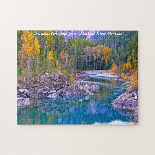 Puzzle Flathead River Montana. Christmas Greetings (Horizontal)