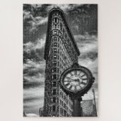 Puzzle Flatiron Building and Clock en noir et blanc (Vertical)