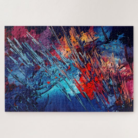 Puzzle Flèche de feu bleu rouge Art Abstrait contemporain (Horizontal)
