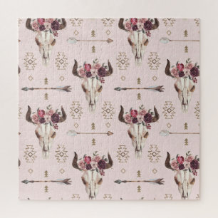Puzzle Flèches et crâne Boho, motif aquarelle.