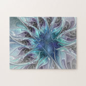 Puzzle Fleur Abstraite Fractale Moderne Avec Bleu (Horizontal)