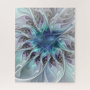 Puzzle Fleur Abstraite Fractale Moderne Avec Bleu