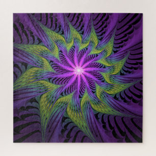 Puzzle Fleur Abstraite Moderne de Fractale de Vert Pourpr
