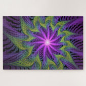 Puzzle Fleur Abstraite Moderne de Fractale Violette Verte (Horizontal)