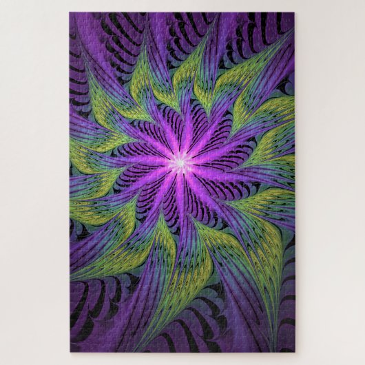 Puzzle Fleur Abstraite Moderne de Fractale Violette Verte (Vertical)