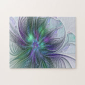 Puzzle Fleur Abstraite Moderne Fractale Verte Violette (Horizontal)