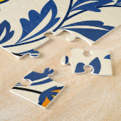 Puzzle Fleur Bleue Feuillue de Style Folk Orange Jaune Vi (Côté)