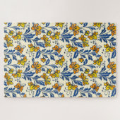 Puzzle Fleur Bleue Feuillue de Style Folk Orange Jaune Vi (Horizontal)