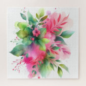 Puzzle Fleur botanique aquarelle rose vert (Horizontal)