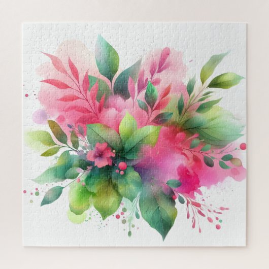 Puzzle Fleur botanique aquarelle rose vert (Vertical)