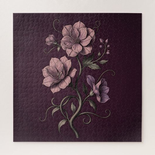 Puzzle Fleur d'anémone mauve pourpre botanique foncée (Vertical)