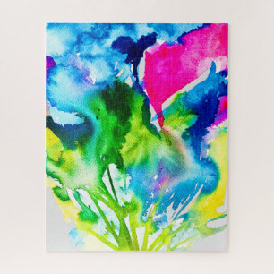 Puzzle Fleur de cyclamen rose Aquarelle abstraite