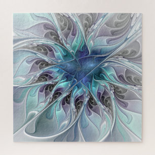 Puzzle Fleur de fractale moderne abstraite avec du bleu