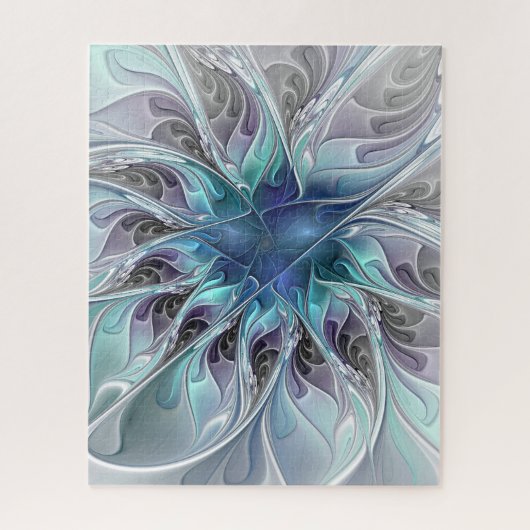 Puzzle Fleur de fractale moderne abstraite avec du bleu (Vertical)
