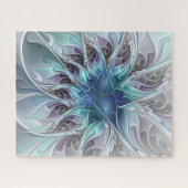 Puzzle Fleur de fractale moderne abstraite avec du bleu (Horizontal)