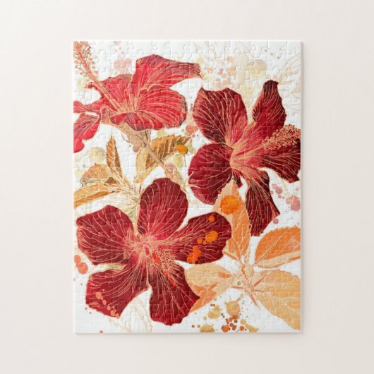 Puzzle Fleur de ketmie - peinture 2 d'aquarelle (Vertical)