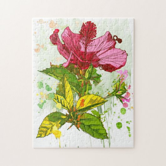 Puzzle Fleur de ketmie - peinture d'aquarelle (Vertical)