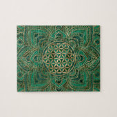 Puzzle Fleur de la vie dans Lotus - malachite et or (Horizontal)