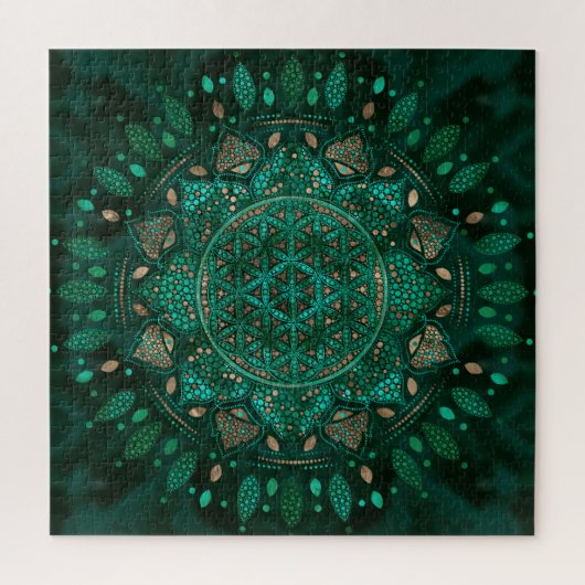 Puzzle Fleur de la vie Point Art malachite or (Vertical)
