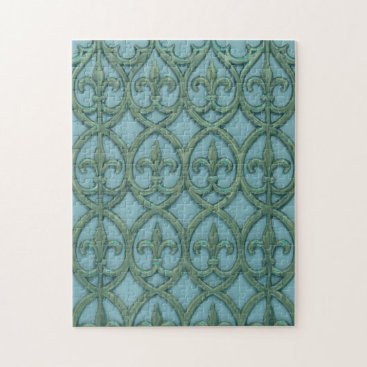 Puzzle Fleur de lis Bleu Et Vert (Vertical)