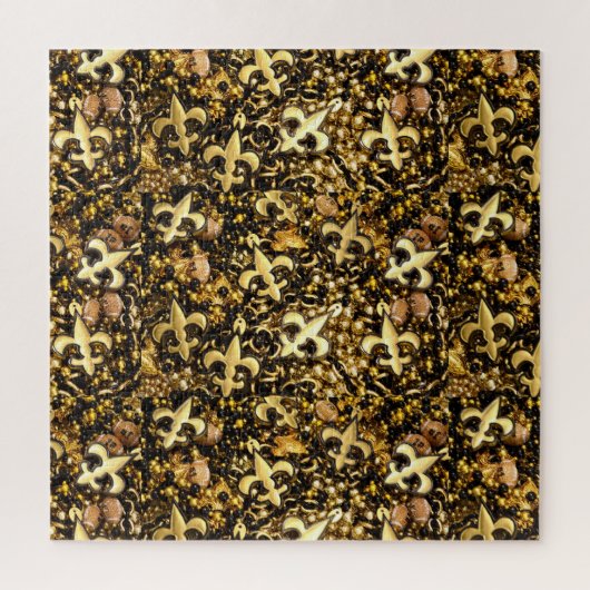Puzzle Fleur de Lis noir et or et perles de football (Vertical)