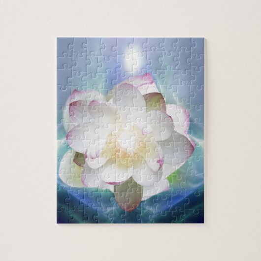 Puzzle Fleur de lotus blanc en cristal bleu (Vertical)