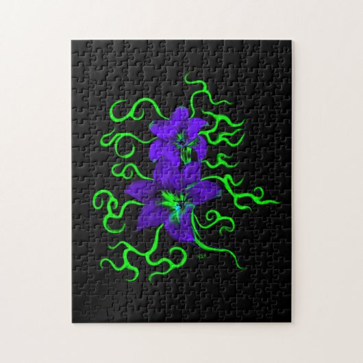 Puzzle fleur de lys violet sur noir (Vertical)