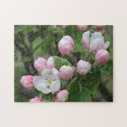 Puzzle fleur de pomme et feuilles verts (Horizontal)