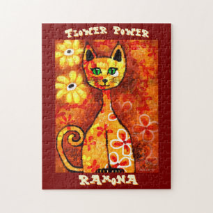 Puzzle Fleur de pouvoir Rétro Fantaisiste Chat Personnali