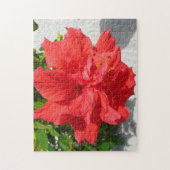 Puzzle Fleur double hibiscus rouge (Vertical)