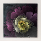 Puzzle Fleur fractale grise pourpre moderne abstraite (Horizontal)