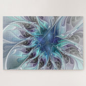 Puzzle Fleur fractale moderne abstraite avec du bleu (Horizontal)