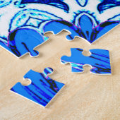 Puzzle Fleur géométrique Motif en Bleu Cobalt et Marine (Côté)