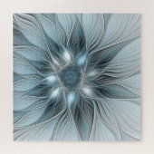 Puzzle Fleur Joyeuse Abstrait gris bleu floral Fractal (Horizontal)