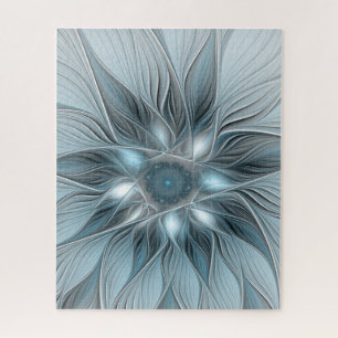 Puzzle Fleur joyeuse abstraite fleur fractale bleue grise