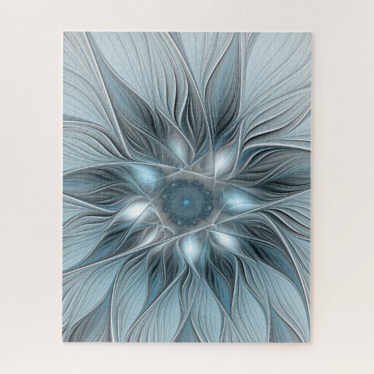 Puzzle Fleur joyeuse abstraite fleur fractale bleue grise (Vertical)