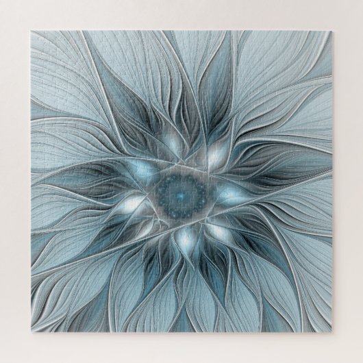 Puzzle Fleur joyeuse abstraite fleur grise bleue fractale (Vertical)
