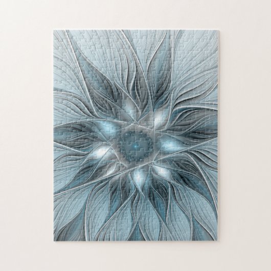 Puzzle Fleur joyeuse abstraite fleur grise bleue fractale (Vertical)