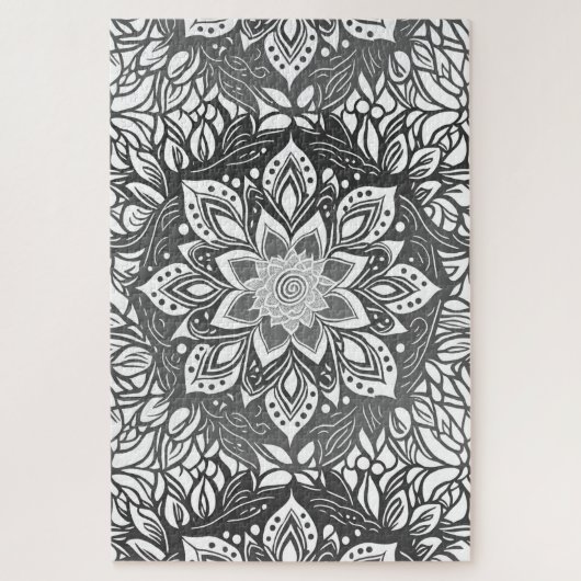 Puzzle Fleur Mandala en noir et blanc (Vertical)