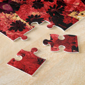 Puzzle Fleur marguerite jaune rouge motif design abstrait (Côté)