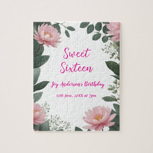 Puzzle Fleur rose vintage vert eucalyptus 16e anniversair (Vertical)