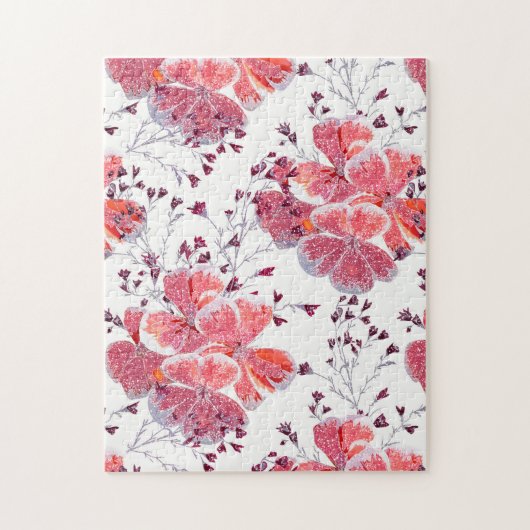 Puzzle Fleur rouge rose sur blanc. (Vertical)