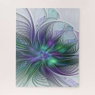 Puzzle Fleur vert violet Art Abstrait moderne Fractal
