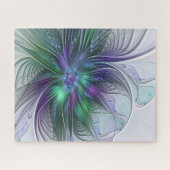 Puzzle Fleur vert violet Art Abstrait moderne Fractal (Horizontal)