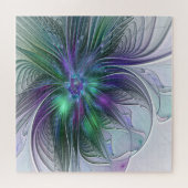 Puzzle Fleur vert violet Art Abstrait moderne Fractal (Horizontal)