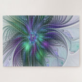 Puzzle Fleur vert violet Art Abstrait moderne Fractal (Horizontal)